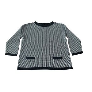 Talbots Houndstooth‎ Sweater Top Women's Size M Black White Long Sleeve Pockets